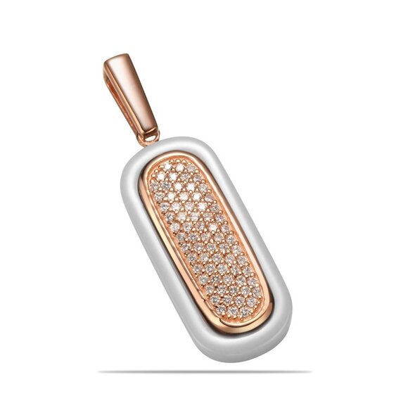 Simulated Diamonds Pendant set in 925 and Fine Ceramic - Picture 2 of 4